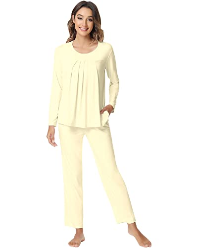 NACHILA Damen Bambus Pyjama Langarm Nachtwäsche Set Weich Pj Loungewear Hosen Set S-XXL, A-gelb, L von NACHILA