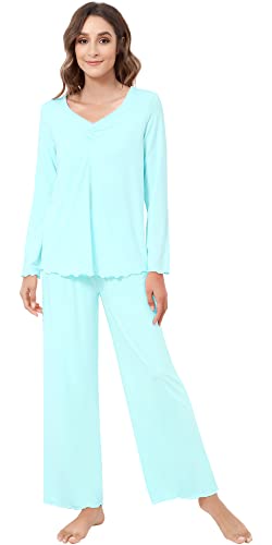 NACHILA Damen Bambus Pyjama Langarm Nachtwäsche Set Weich Pj Loungewear Hosen Set S-XXL, C-Aqua Green, M von NACHILA