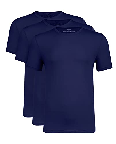 NACHILA T-Shirts für Herren, Viskose aus Bambus, 3er-Pack, kurzärmelig, Unterhemden, Rundhalsausschnitt, bequemes T-Shirt, Marineblau/Marineblau/Marineblau, L von NACHILA