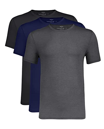 NACHILA Unterhemden für Herren, Viskose aus Bambus, 3er-Pack, kurzärmelig, weiche T-Shirts, Bequeme Loungewear-Top, A-Marineblau/Schwarz/Anthrazit meliert, XL von NACHILA