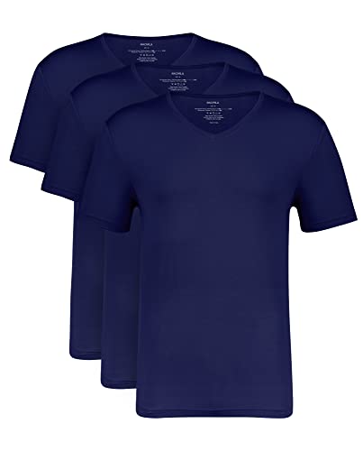 NACHILA Herren Bambus Rayon Unterhemden 3er-Pack Weich Bequem T-Shirts Atmungsaktiv Kurzarm T-Shirts S-XL, V-Ausschnitt: Marineblau/Marineblau/Marineblau, XL von NACHILA