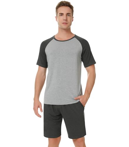 NACHILA Herren-Pyjama-Set, Viskose aus Bambus, Nachtwäsche, superweiches Pyjama-Top und Pyjama-Shorts, Sommer-Pyjama-Sets S-XL, A-Heather Grey/Charcoal Heather, X-Large von NACHILA