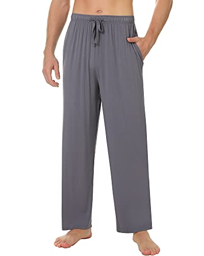 NACHILA Herren Pyjamahose aus Bambus, weiche Schlafhose, hohe Hose, Kordelzug mit Taschen, Übergröße, S-XXL, A-dark grey, Medium von NACHILA