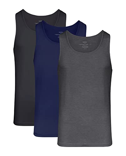 NACHILA Herren-Unterhemden aus Bambus-Viskose, weich, Rundhalsausschnitt, 3er-Pack, S-XL, Marineblau/Schwarz/Anthrazit Heather, XL von NACHILA