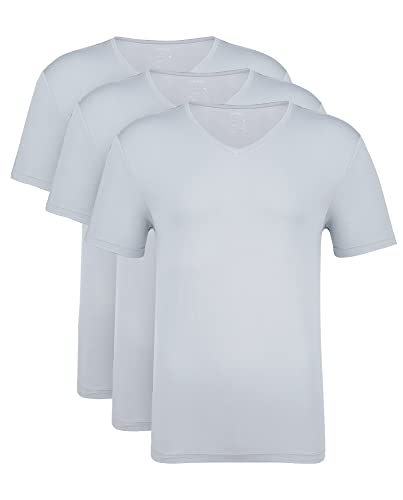 NACHILA T-Shirts für Herren, Viskose aus Bambus, 3er-Pack, kurzärmelig, Unterhemden, Rundhalsausschnitt, bequemes T-Shirt, B-Hellgrau/Hellgrau/Hellgrau, L von NACHILA