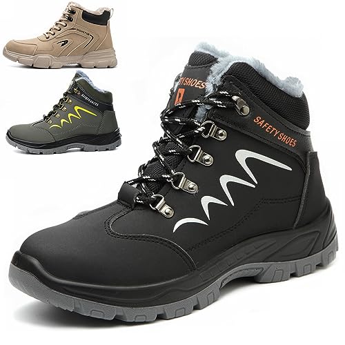 NACKINg Arbeitsschuhe Herren Damen Sicherheitsschuhe Wasserdicht Sicherheitsstiefel Winter Warm Gefüttert Schutzschuhe mit Stahlkappe, Schwarz, EU 39 von NACKINg
