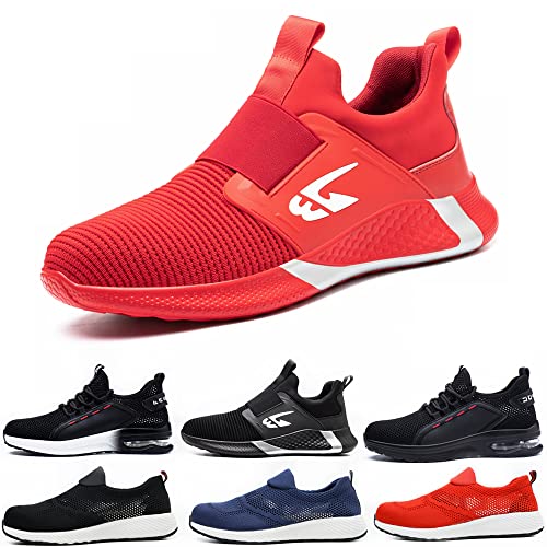 NACKINg Arbeitsschuhe Herren Leicht Sportlich Sicherheitsschuhe Damen Atmungsaktiv Schutzschuhe Stahlkappe Sneaker, Rot, EU 43 von NACKINg