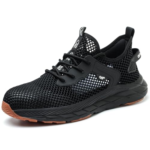 NACKINg Arbeitsschuhe Herren Sicherheitsschuhe Damen Leicht Atmungsaktiv Stahlkappenschuhe Unisex Schutzschuhe mit Stahlkappen, Schwarz, EU 42 von NACKINg