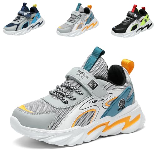 NACKINg Kinderschuhe Junge Turnschuhe Mädchen Sportschuhe Leicht Laufschuhe Atmungsaktiv Outdoor Sneaker Kinder Hallenschuhe, Grau, EU 33 von NACKINg