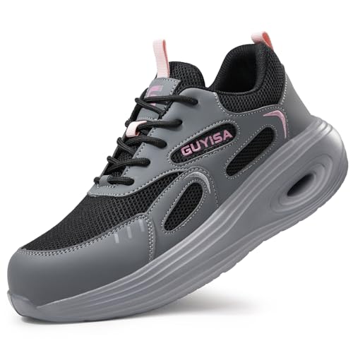 NACKINg Sicherheitsschuhe Arbeitsschuhe Damen Stahlkappenschuhe Schutzschuhe Arbeitsturnschuhe Anti-Smashing Pannensichere Leicht Atmungsaktiv rutschfest Sportlicher Stil in Pink & Grau, Grau, EU 40 von NACKINg