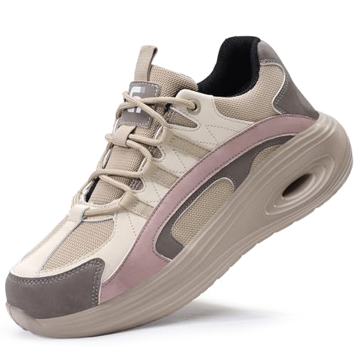 NACKINg Sicherheitsschuhe Arbeitsschuhe Damen Stahlkappenschuhe Schutzschuhe Arbeitsturnschuhe Anti-Smashing Pannensichere Leicht Atmungsaktiv rutschfest Sportlicher Stil in Pink & Grau, Rosa, EU 39 von NACKINg
