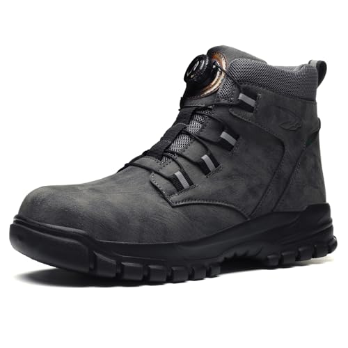 NACKINg Sicherheitsschuhe Arbeitsschuhe Herren Damen Leicht Stahlkappe Atmungsaktiv Sicherheitsstiefel rutschfest Arbeitsstiefel mit Drehknopf, Grau, EU 41 von NACKINg