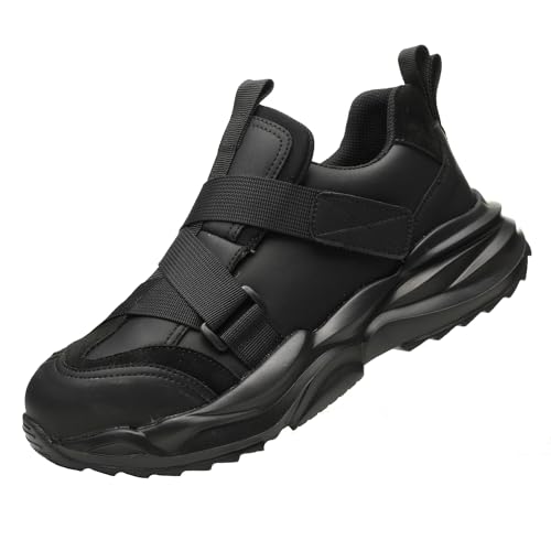 NACKINg Sicherheitsschuhe Arbeitsschuhe Herren Damen Leicht Stahlkappenschuhe Sportlich Schutzschuhe rutschfeste Atmungsaktiv mit Klettverschluss, Schwarz, EU 38 von NACKINg