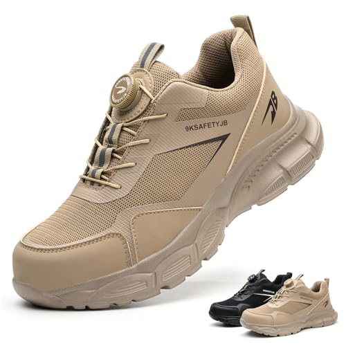 NACKINg Sicherheitsschuhe Herre Damen Arbeitsschuhe Leicht Stahlkappenschuhe Atmungsaktiv Schutzschuhe rutschfeste Arbeitsturnschuhe mit Drehknopf, Braun, EU 40 von NACKINg