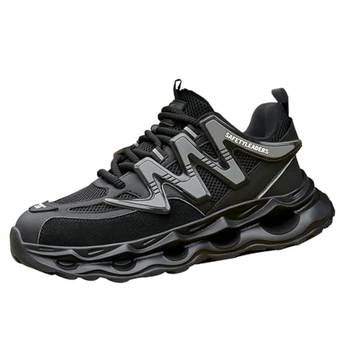 NACKINg Sicherheitsschuhe Herren Arbeitsschuhe Leicht Anti-Smashing Stahlkappenschuhe Bequem Atmungsaktiv Schutzschuhe rutschfest Dämpfung Arbeitsturnschuhe, Schwarz, EU 46 von NACKINg