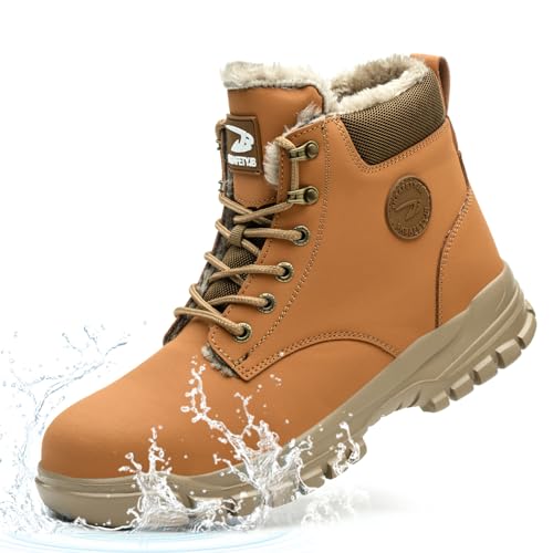 NACKINg Sicherheitsschuhe Herren Damen Arbeitsschuhe Wasserdicht Sicherheitsstiefel Winter Warm Gefüttert Schutzschuhe mit Stahlkappe, Braun, EU 41 von NACKINg