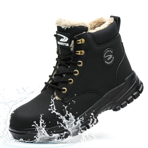 NACKINg Sicherheitsschuhe Herren Damen Arbeitsschuhe Wasserdicht Sicherheitsstiefel Winter Warm Gefüttert Schutzschuhe mit Stahlkappe, Schwarz, EU 41 von NACKINg