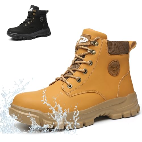 NACKINg Sicherheitsschuhe Herren Damen Wasserdicht Arbeitsschuhe Leicht Sicherheitsstiefel rutschfest Schutzschuhe Arbeitsturnschuhe mit Stahlkappe, Braun, EU 45 von NACKINg