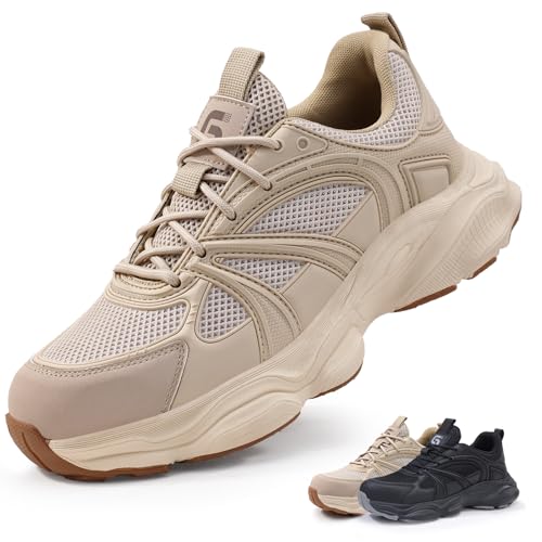 NACKINg Sicherheitsschuhe Herren Leicht Arbeitsschuhe Damen Atmungsaktiv Schutzschuhe rutschfest Stahlkappenschuhe, Beige, EU 38 von NACKINg