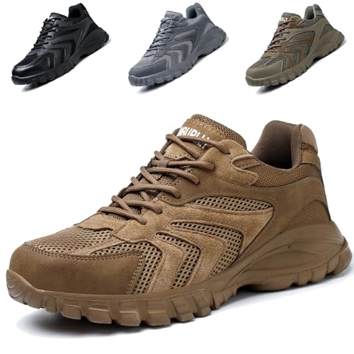 NACKINg Sicherheitsschuhe Herren Leicht Arbeitsschuhe Damen Atmungsaktiv Stahlkappenschuhe rutschfeste Arbeitsturnschuhe, Braun, EU 43 von NACKINg