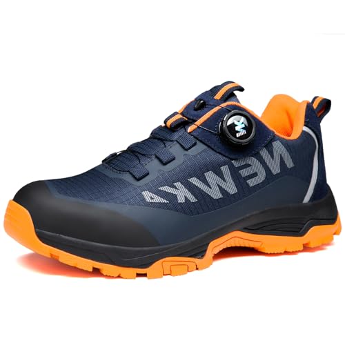 NACKINg Sicherheitsschuhe Herren Leicht Arbeitsschuhe Damen rutschfeste Wanderschuhe Atmungsaktiv Schutzschuhe Stahlkappenschuhe mit Drehverschluss, Orange, EU 44 von NACKINg