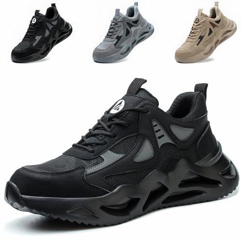 NACKINg Sicherheitsschuhe Herren Leicht Sportlich Arbeitsschuhe Damen rutschfeste Stahlkappenschuhe Atmungsaktiv Arbeitsturnschuhe mit Stahlkappe, Schwarz, EU 40 von NACKINg