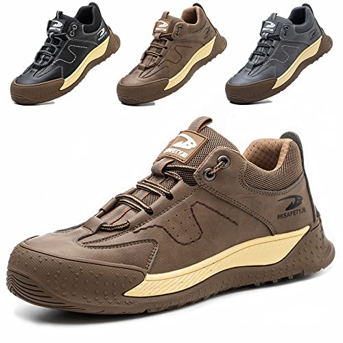 NACKINg Sicherheitsschuhe Herren Leicht Wasserdicht Kunststoffkappe Arbeitsschuhe Damen rutschfest Metallfrei Schutzschuhe, Braun, EU 40 von NACKINg
