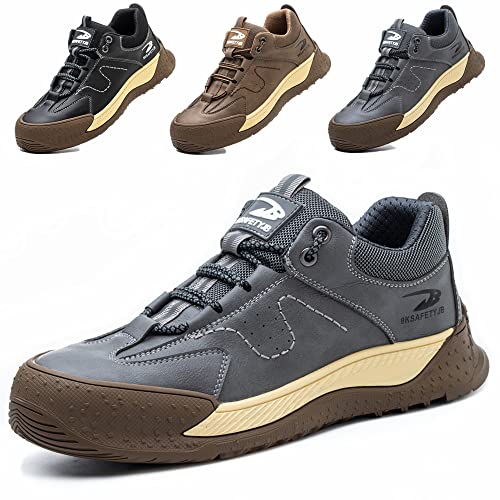 NACKINg Sicherheitsschuhe Herren Leicht Wasserdicht Kunststoffkappe Arbeitsschuhe Damen rutschfest Metallfrei Schutzschuhe, Grau, EU 38 von NACKINg