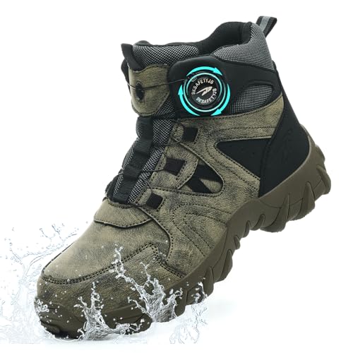 NACKINg Sicherheitsstiefel Herren Damen Leicht Wasserdicht Arbeitsschuhe mit Stahlkappe Sicherheitsschuhe rutschfest Arbeitsstiefel mit Drehknopf, Grün, EU 43 von NACKINg