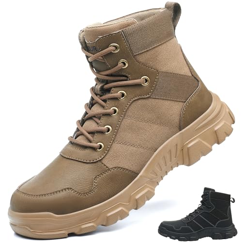 NACKINg Sicherheitsstiefel Sicherheitsschuhe Herren Damen Leicht Arbeitsschuhe mit Stahlkappe Atmungsaktiv Arbeitsstiefel rutschfest Sportlich Stahlkappenschuhe, Braun, EU 43 von NACKINg