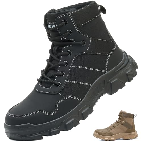 NACKINg Sicherheitsstiefel Sicherheitsschuhe Herren Damen Leicht Arbeitsschuhe mit Stahlkappe Atmungsaktiv Arbeitsstiefel rutschfest Sportlich Stahlkappenschuhe, Schwarz, EU 40 von NACKINg
