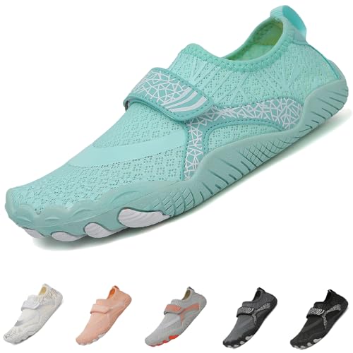 NACKINg Wasserschuhe Herren Damen Badeschuhe Strandschuhe Surfschuhe Barfuß Schuhe Breathable Schwimmschuhe Yoga Schuhe für Wassersport mit Klettverschluss, Grün, EU 40 von NACKINg