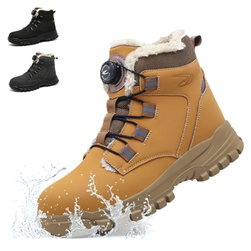 NACKINg Winter Sicherheitsschuhe Herren Wasserdicht Arbeitsschuhe Damen Warm Gefüttert Stahlkappenschuhe rutschfeste Sicherheitsstiefel mit Drehknopf, Braun, EU 41 von NACKINg