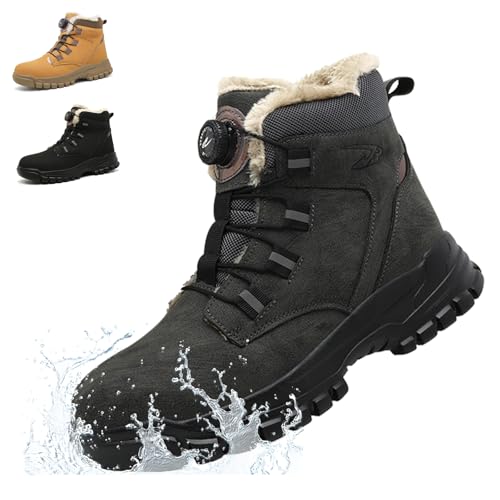 NACKINg Winter Sicherheitsschuhe Herren Wasserdicht Arbeitsschuhe Damen Warm Gefüttert Stahlkappenschuhe rutschfeste Sicherheitsstiefel mit Drehknopf, Grau, EU 45 von NACKINg