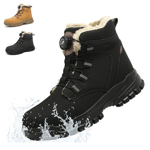 NACKINg Winter Sicherheitsschuhe Herren Wasserdicht Arbeitsschuhe Damen Warm Gefüttert Stahlkappenschuhe rutschfeste Sicherheitsstiefel mit Drehknopf, Schwarz, EU 41 von NACKINg