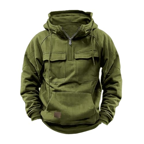 Herren Cargojacke Streetwear Techwear Hoodie Cyberpunk taktisches Herren Hip Hop Sweatshirt Stehkragenmantel mehrere Taschen Hoodies Arbeits Outwear von NACQZLI
