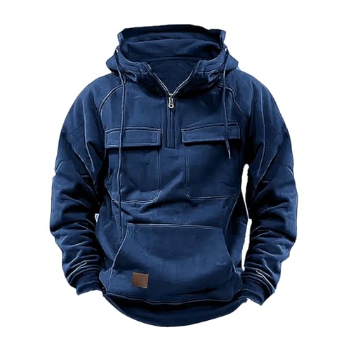 Herren Cargojacke Streetwear Techwear Hoodie Cyberpunk taktisches Herren Hip Hop Sweatshirt Stehkragenmantel mehrere Taschen Hoodies Arbeits Outwear von NACQZLI