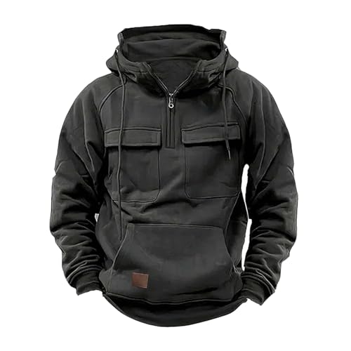 Herren Cargojacke Streetwear Techwear Hoodie Cyberpunk taktisches Herren Hip Hop Sweatshirt Stehkragenmantel mehrere Taschen Hoodies Arbeits Outwear von NACQZLI