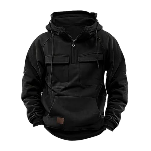 Herren Cargojacke Streetwear Techwear Hoodie Cyberpunk taktisches Herren Hip Hop Sweatshirt Stehkragenmantel mehrere Taschen Hoodies Arbeits Outwear von NACQZLI