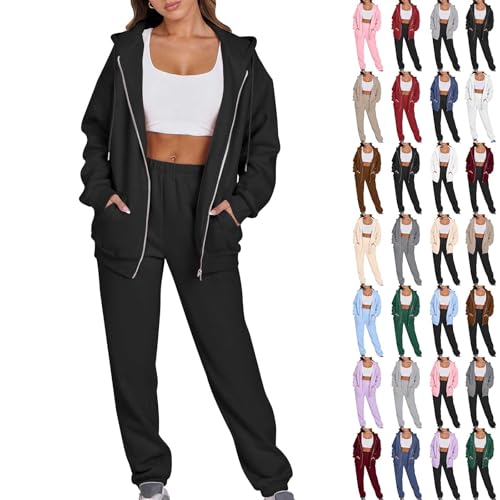 Jogginganzug Damen Einfarbig 2-teiliges Outfit Sweatjacke und Jogginghose Sportsanzug Set Autumn Winter Trainingsanzug Tracksuit Sportbekleidung Freizeitanzug Sportlich Fitnessanzug Activewear von NACQZLI
