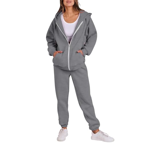 Jogginganzug Damen Einfarbig 2-teiliges Outfit Sweatjacke und Jogginghose Sportsanzug Set Autumn Winter Trainingsanzug Tracksuit Sportbekleidung Freizeitanzug Sportlich Fitnessanzug Activewear von NACQZLI