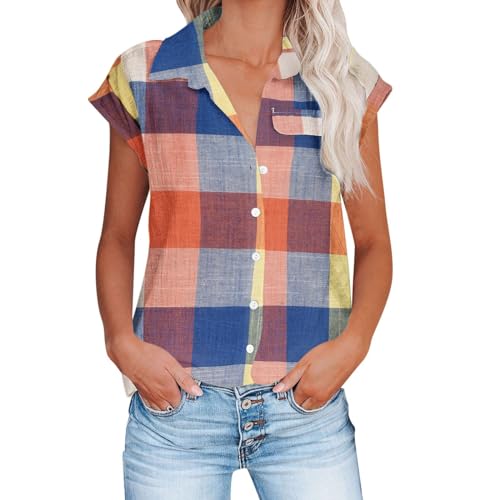 Musselin Bluse für Damen Einfarbiges Leinenhemd Sommershirt mit Schlitzärmeln Hemden mit Reversknopf Retro Baumwoll Leinen Blusentops Leicht Atmungsaktiv Leinenbluse Plus Size Leinenshirt S-5XL von NACQZLI