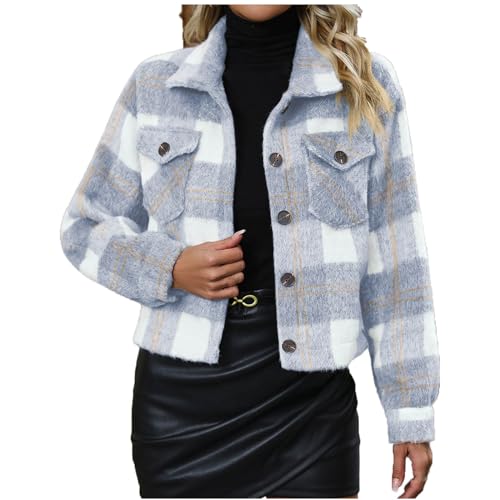 NACQZLI Winterjacke Damen Kariert Wollmantel Kurze Wintermantel Revers Hemdjacke Langarm Wolljacke Knöpfe Blusenjacke Collegejacke mit Tasche Autumn Winter Übergangsjacke Modisches Kurzjacke NACQZLI Winterjacke Damen Kariert Wollmantel Kurze Wintermantel Revers Hemdjacke Langarm Wolljacke Knöpfe Blusenjacke Collegejacke mit Tasche Autumn Winter Übergangsjacke Modisches Kurzjacke von NACQZLI