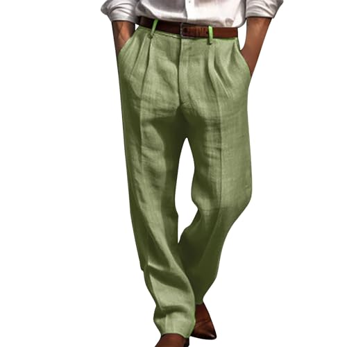 NACQZLI Herren Hose aus Baumwoll Leinen mit Falten vorne Anzughose lässig Business Büro Arbeit Elegante Hose lockere Passform einfarbig Jogginghose gerades Bein Lange Hose von NACQZLI