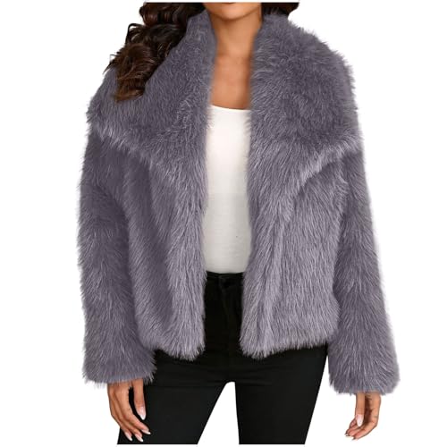 NACQZLI Kunstpelzjacke Damen Einfarbig Winterjacke Doppelseitiger Samt Plüschjacke Langarm Kunstfelljacke Open Front Kunstpelzmantel Flauschige Plüschmantel Modisches Wollmantel Wintermantel von NACQZLI