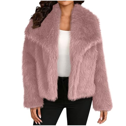 NACQZLI Kunstpelzjacke Damen Einfarbig Winterjacke Doppelseitiger Samt Plüschjacke Langarm Kunstfelljacke Open Front Kunstpelzmantel Flauschige Plüschmantel Modisches Wollmantel Wintermantel von NACQZLI