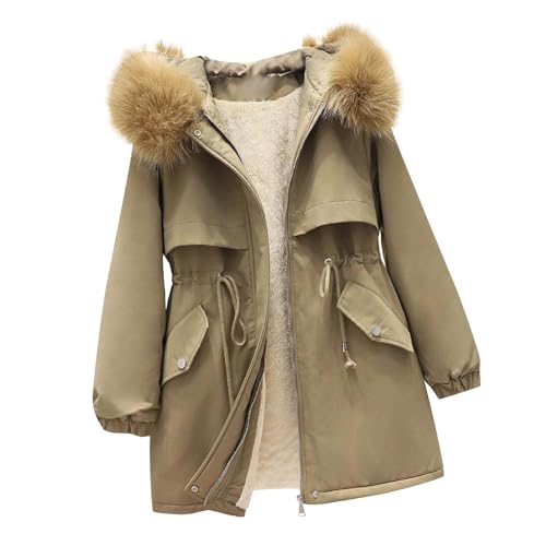 NACQZLI Parka Damen Daunenjacke mit Teddyfell Gefüttert Reißverschluss Plüschjacke Warm Pufferjacke Verdicken Winterjacke Einfarbig Winterparka Langarm Plüschmantel Fleecemantel mit Kapuze von NACQZLI