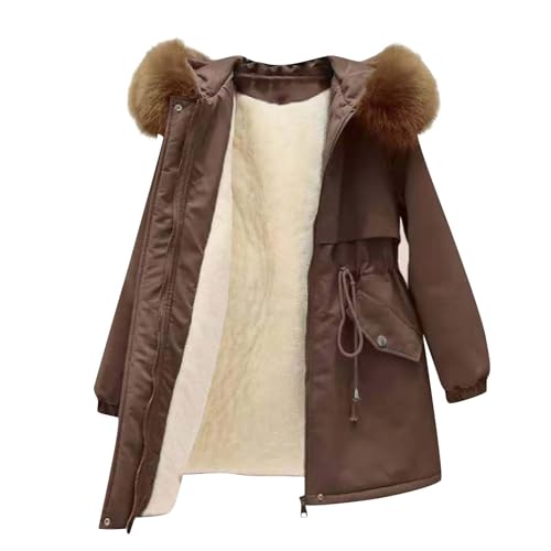 NACQZLI Parka Damen Daunenjacke mit Teddyfell Gefüttert Reißverschluss Plüschjacke Warm Pufferjacke Verdicken Winterjacke Einfarbig Winterparka Langarm Plüschmantel Fleecemantel mit Kapuze von NACQZLI