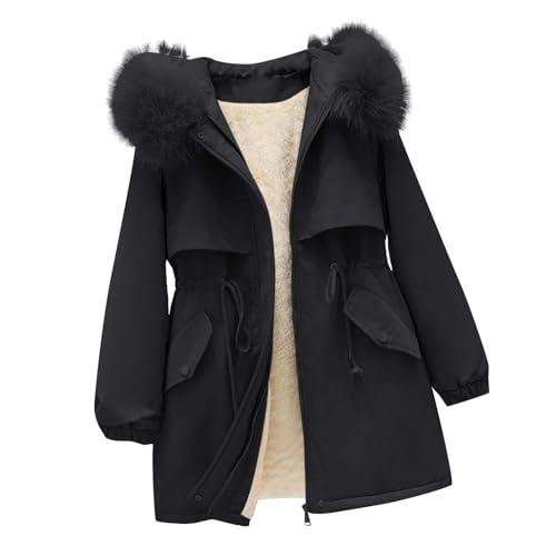 NACQZLI Parka Damen Daunenjacke mit Teddyfell Gefüttert Reißverschluss Plüschjacke Warm Pufferjacke Verdicken Winterjacke Einfarbig Winterparka Langarm Plüschmantel Fleecemantel mit Kapuze von NACQZLI