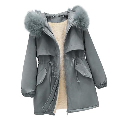 NACQZLI Parka Damen Daunenjacke mit Teddyfell Gefüttert Reißverschluss Plüschjacke Warm Pufferjacke Verdicken Winterjacke Einfarbig Winterparka Langarm Plüschmantel Fleecemantel mit Kapuze von NACQZLI
